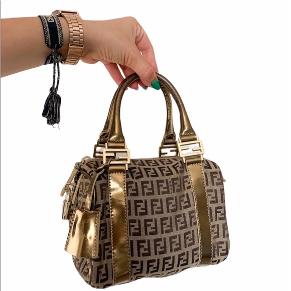 Fendi Handbags - Sold Auth VTG Fendi Zucchino Mini Boston Bag Gold